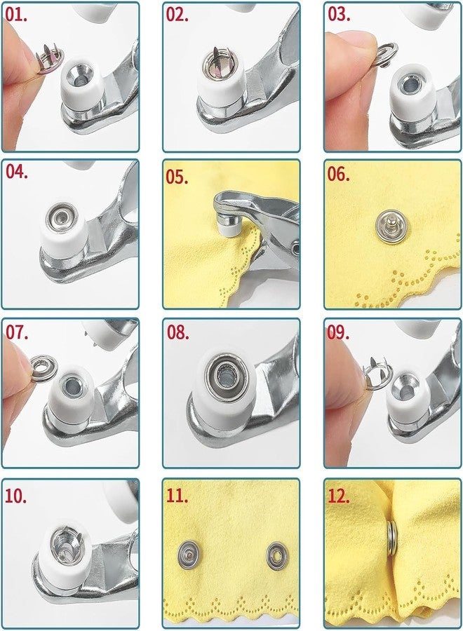 KD ZONE Metal Snap Button Fasteners Kit - 100 Sets (400 PCS, 9.5mm) with Press Pliers Tool - Silver Snaps for Sewing, DIY Crafts, Clothes, Hats, Bags - Easy to Use Snap Kit for Handmade Projects and Repairs - Image 5